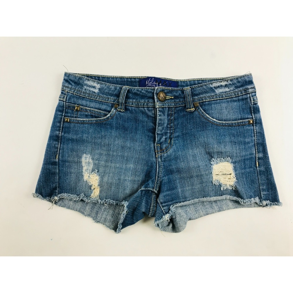 Miley Cyrus Max Azria Shorts Women's Size 7 Blue Denim Distressed Cut-Off Frayed